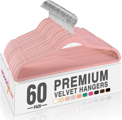HOUSE DAY Velvet Hangers - 60 Pack Non-Slip Heavy Duty Felt Hangers for Closet Organization | Light Pink