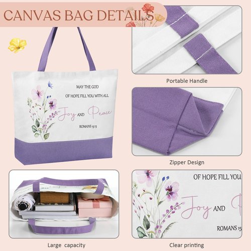 Shinylin 10 Pcs Christian Gift Inspirational Bible Verse Tote Bags Religious Gift Flowers Reusable Grocery Christmas(Single Floral)