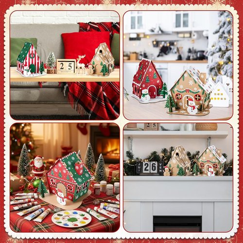 Harloon Christmas Gingerbread House Kit - 24 Sets of DIY Cardboard Craft Decorations for Kids