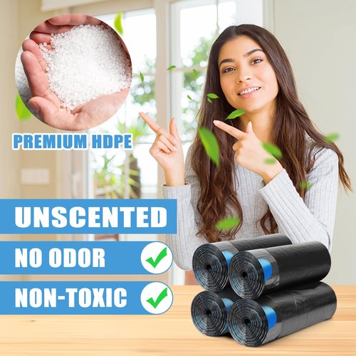 120 Count-4 Gallon Trash Bags Drawstring, Black Small Garbage Bags, JUKFITA Unscented Trash Can Liners, Strong Wastebasket Liner for Bathroom Toilet Office Bedroom