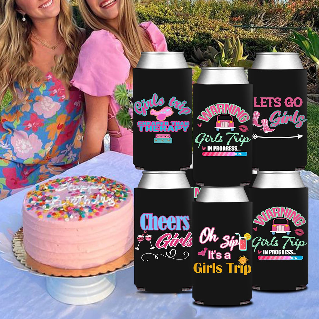 HAPPARTY Black Weekend Trip Theme Slim Can Cooler Sleeves 8Pcs, Weekend Bottle Can Beverage Cold Drinking Holder Sleeves for Birthday Bachelorette Girl Trip Party Favor Gifts