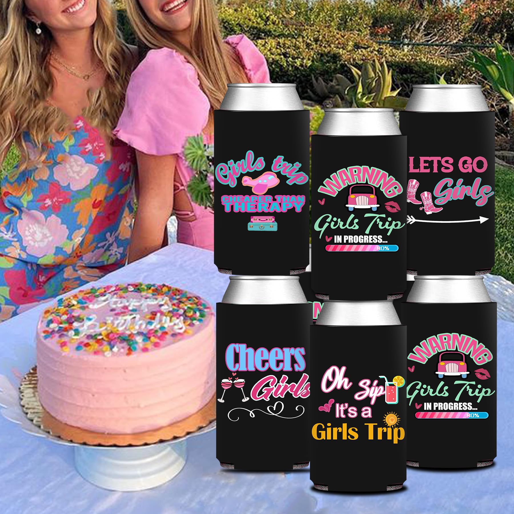 HAPPARTY Black Weekend Trip Theme Slim Can Cooler Sleeves 8Pcs, Weekend Bottle Can Beverage Cold Drinking Holder Sleeves for Birthday Bachelorette Girl Trip Party Favor Gifts