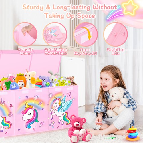 Mabahoo Extra Large Toy Chest, Collapsible Sturdy Toy Storage Organizer with Lids, 40"X14"X16" Large Kids Toybox Storage Bins Baskets for Girls, Boys, Nursery, Playroom, Pink