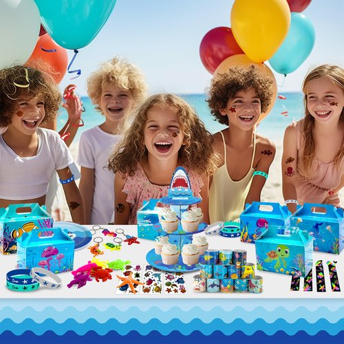 Joyvorite 144 Pcs Under the Sea Party Favors Set with Keychains Slap Bracelet Scratch Art Tattoo Stickers Wristbands Treat Boxes Ocean Party Favors Under the Sea Party Decorations