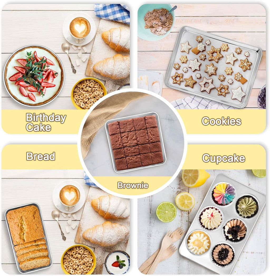TeamFar Bakeware Set - Heavy-Duty Stainless Steel Baking Pans | 5-Piece Set with Cake, Loaf & Muffin Pans