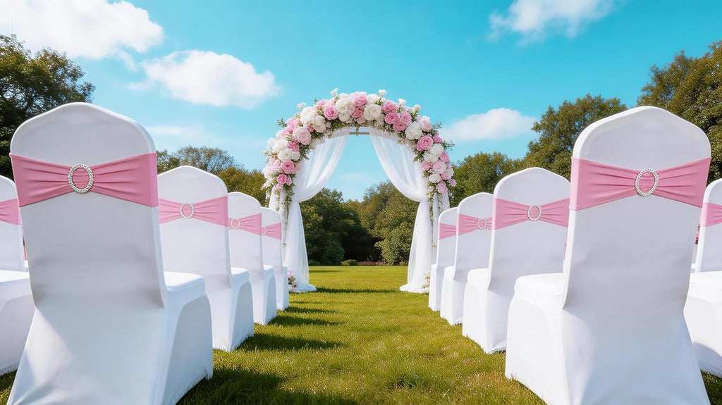 Skiennix Spandex Chair Sashes - Pack of 50 Pink Elastic Bands for Weddings & Events