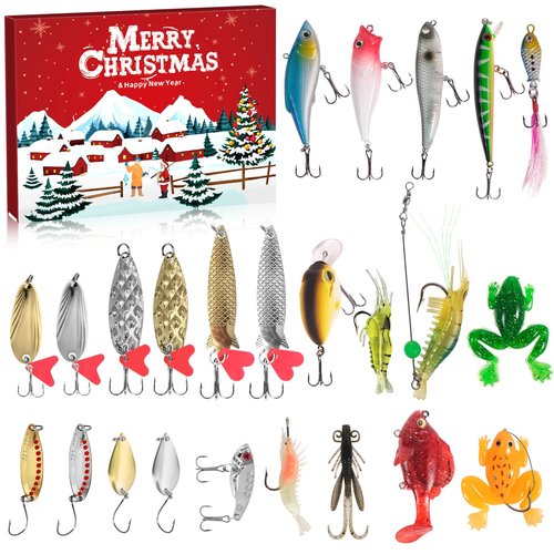 Aimeotoo 2025 Fishing Advent Calendar for Adult Men & Teen Boys - Exciting 24 Days Countdown with VIB Fishing Lures Set - Ideal Xmas Surprise Gift for Fishing Enthusiasts