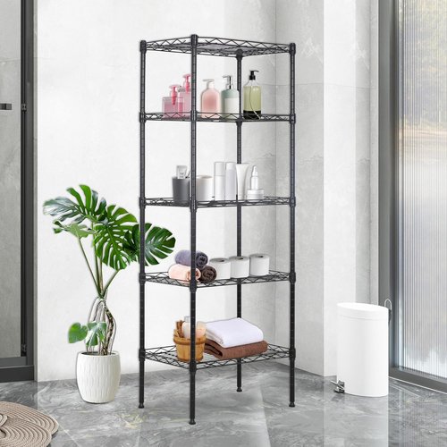 BestOffice 5-Tier Wire Storage Shelves - Heavy-Duty Metal Shelf | Adjustable Racks | 17x12x48 | Black | Holds Up to 750 lbs | No-Tool Assembly for Home & Garage