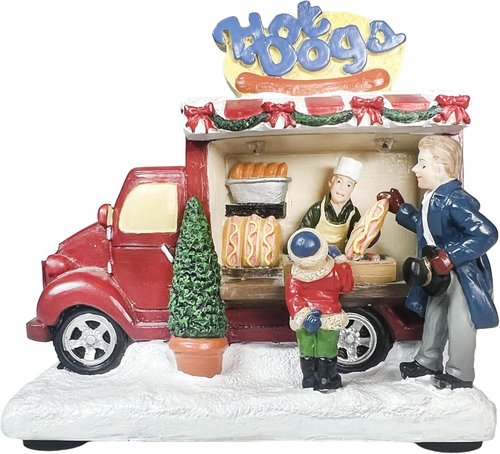 Moments In Time Hot Dog Food Truck | LED Lighted Christmas Village Decor - 3.74” Handcrafted Polyresin