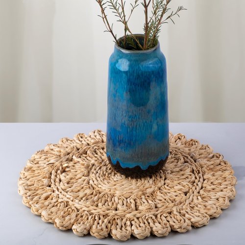 15" Corn Husk Woven Round Placemats Set of 6 - Wicker Boho Farmhouse Placemats - Rattan Table Mats Like Water Hyacinth for Dining Table, Wedding, Home