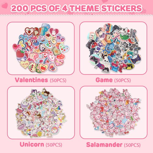 48 Packs Valentines Cards for Kids Classroom, Water Bottle Card with 200 Pcs Assorted Stickers, Valentines Day Exchange Gifts for Kids, Ideal Cards for Boys & Girls, Valentine’s School Prize