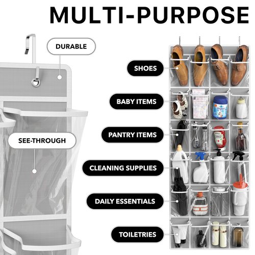 Simple Houseware 24 Pockets Large Clear Pockets Over The Door Hanging Shoe Organizer, Gray (56" x 22.5")