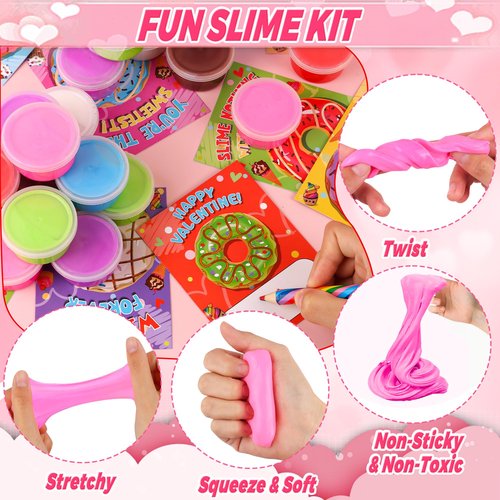 NAWITDA 28 Pack Valentines Day Gifts for Kids Classroom, Valentines Cards with Butter Slime, Classroom Exchange Gifts, Valentines School Party Favors for Boys Girls Toddlers