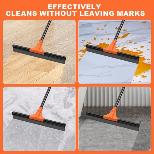 JEHONN Heavy-Duty Floor Squeegee - 58.3-Inch Long Handle Rubber Scraper for Indoor & Outdoor Cleaning
