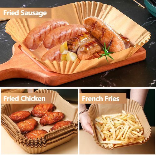 9 Inch Air Fryer Liners Disposable, 400Pcs Square Air Fryer Paper Liners, Oil-Proof & High-Temperature Resistant Parchment Baking Paper for Air Fryer, Microwave and Oven（Bottom Is 9 Inch）