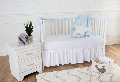 TL Care 100% Natural Cotton Percale Crib Bed Skirt, White, Soft Breathable, for Boys and Girls