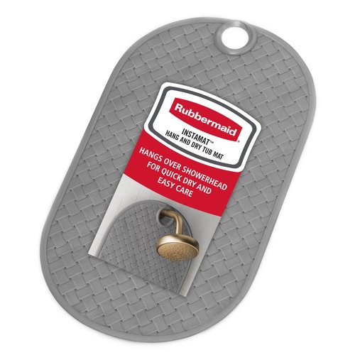 Rubbermaid INSTAMAT Bath Tub Shower Mat, Non-Slip Tub Mat with Suction Cups, Bath Mat Hangs on Showerhead for Quick Dry, 27.2 x 15.2 Inch, BPA-Free, Easy to Clean, for Inside Tub or Shower, Grey