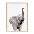 Kate and Laurel Sylvie Elephant with Raised Trunk Animal Print Portrait Framed Canvas Wall Art by Amy Peterson, 18x24 Natural