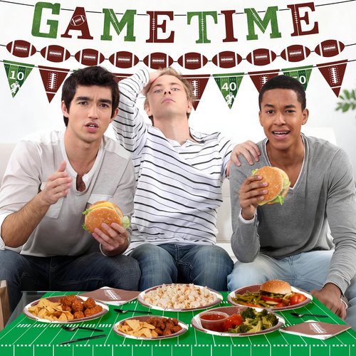 149 Pcs Football Party Decorations Kit for 24 Guests - All-in-One Kit with Plates, Napkins, Forks, Spoons, Knives, Waterproof Tablecloth & Banner for Super Bowl or Tailgate Party Decorations