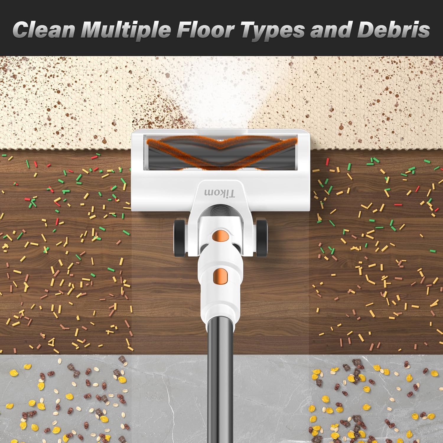 Tikom V500 Cordless Vacuum Cleaner - 40000Pa Suction Power, LED Touch Screen, Lightweight Design for Pet Hair & Hard Floors