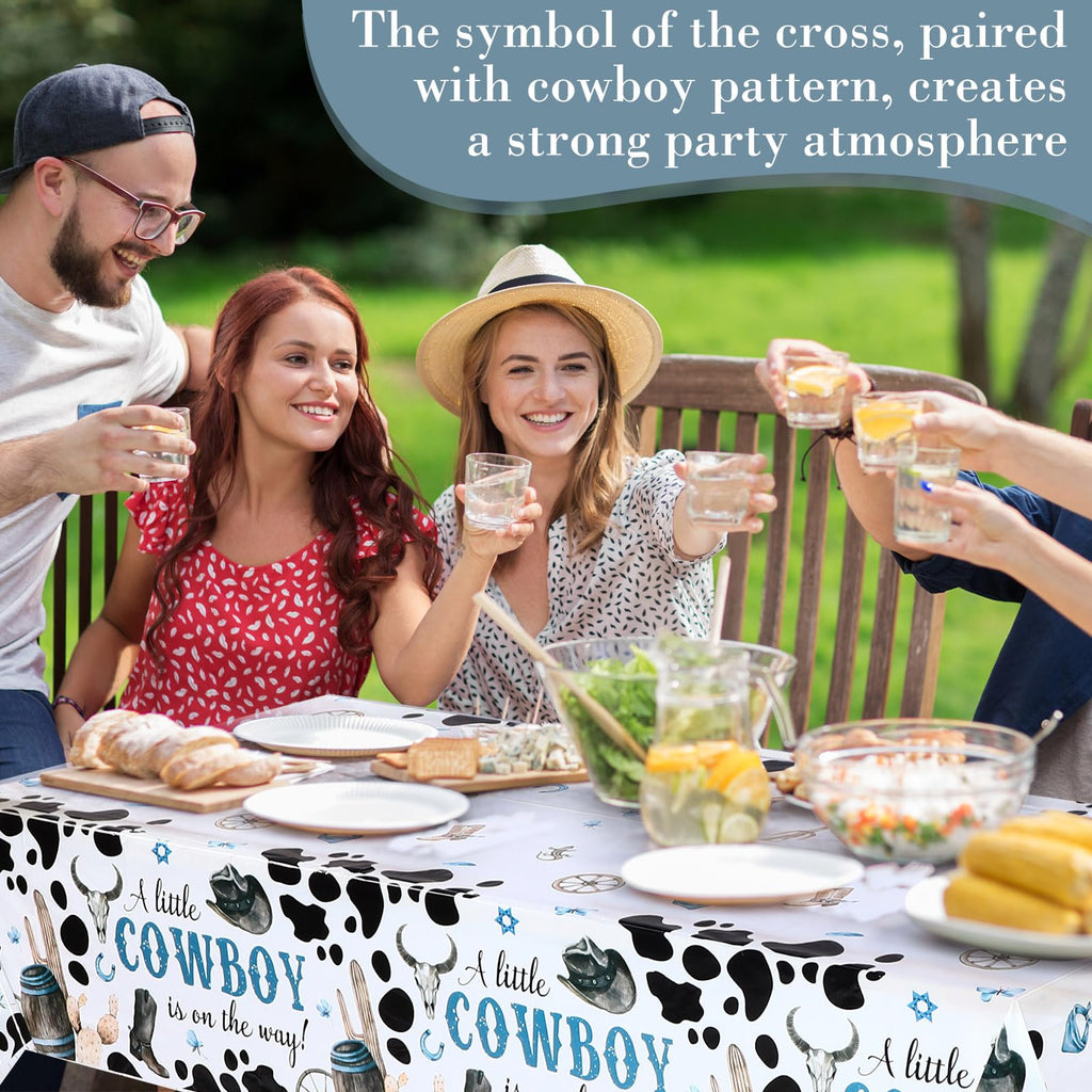 Ganeen 3 Pcs Western Cowboy Party Decorations Cowboy Tablecloth Disposable Plastic Table Cover Waterproof Tablecloth for Western Rodeo Baby Shower Birthday Party Decor, 54 x 108 Inch