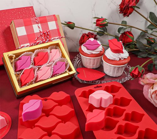 Webake Lips Chocolate Candy Mold Silicone, 14-Cavity Hot Lips Molds for Chocolate, Candy, Soap, Cupcake Decorations, Ice Cube, Wedding Party, Soft and Flexible, Pack of 2