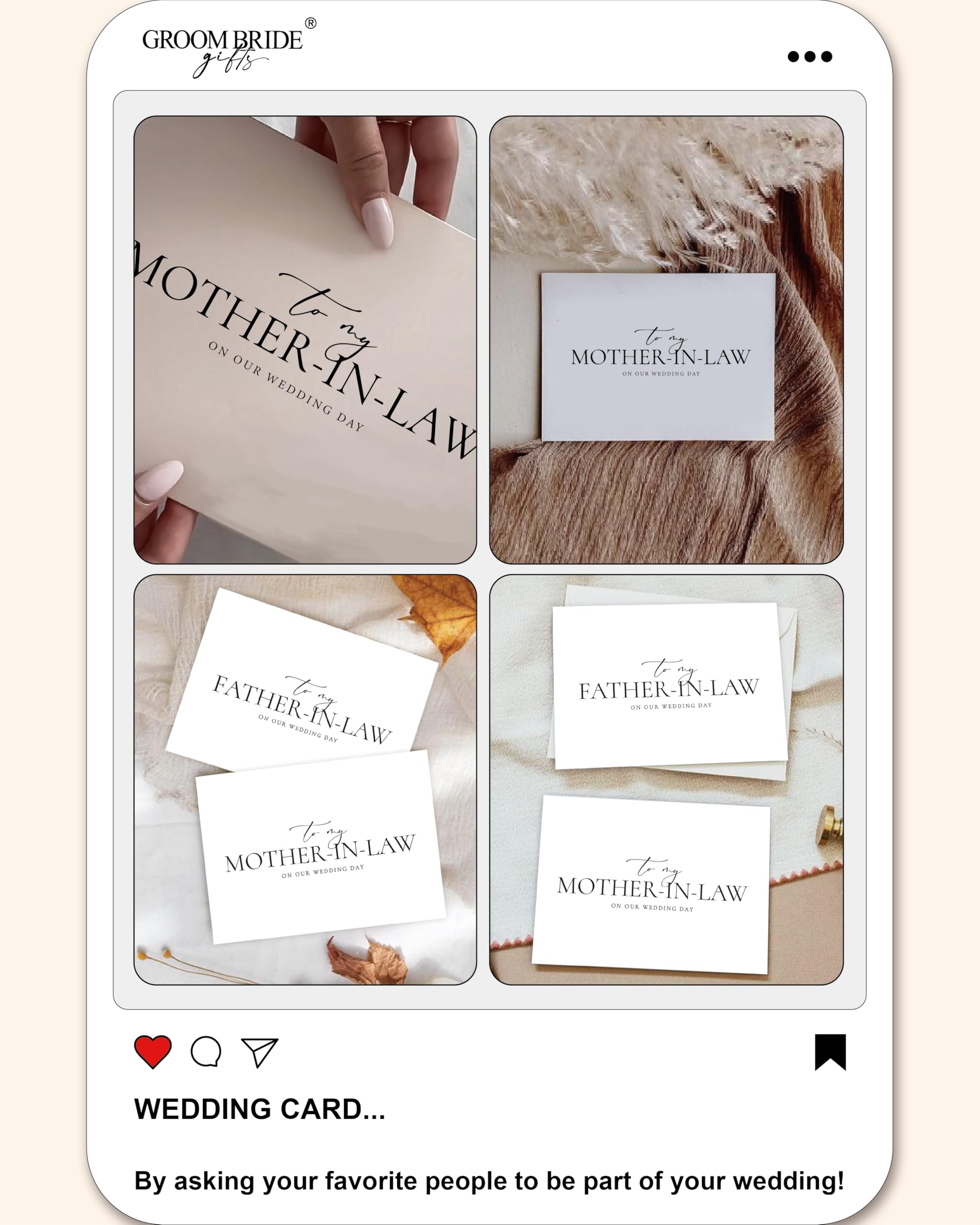 Set of 2 Parents In-Law Wedding Cards, For Bride/Groom's Parents, To My Father/Mother In-Law On Our Special Day