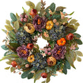 WANNA-CUL 24 Inch Fall Wreath - Blue Hydrangea & Purple Peony | Autumn Door Decoration