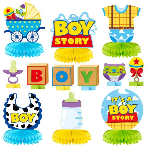 Andi Cppss Boy Story Honeycomb Centerpieces - 12PCS Boy Story Baby Shower Party Honeycomb Centerpieces Baby Boys Party Table Decoration It’s a Boys Stories Table Topper for Birthday Party Supplies