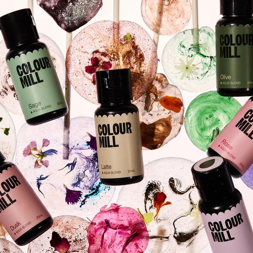 Colour Mill Botanical Pack Aqua Blend - Water-Based Food Coloring Set | 20ml in Dusk, Latte, Lilac, Olive, Rose & Sage