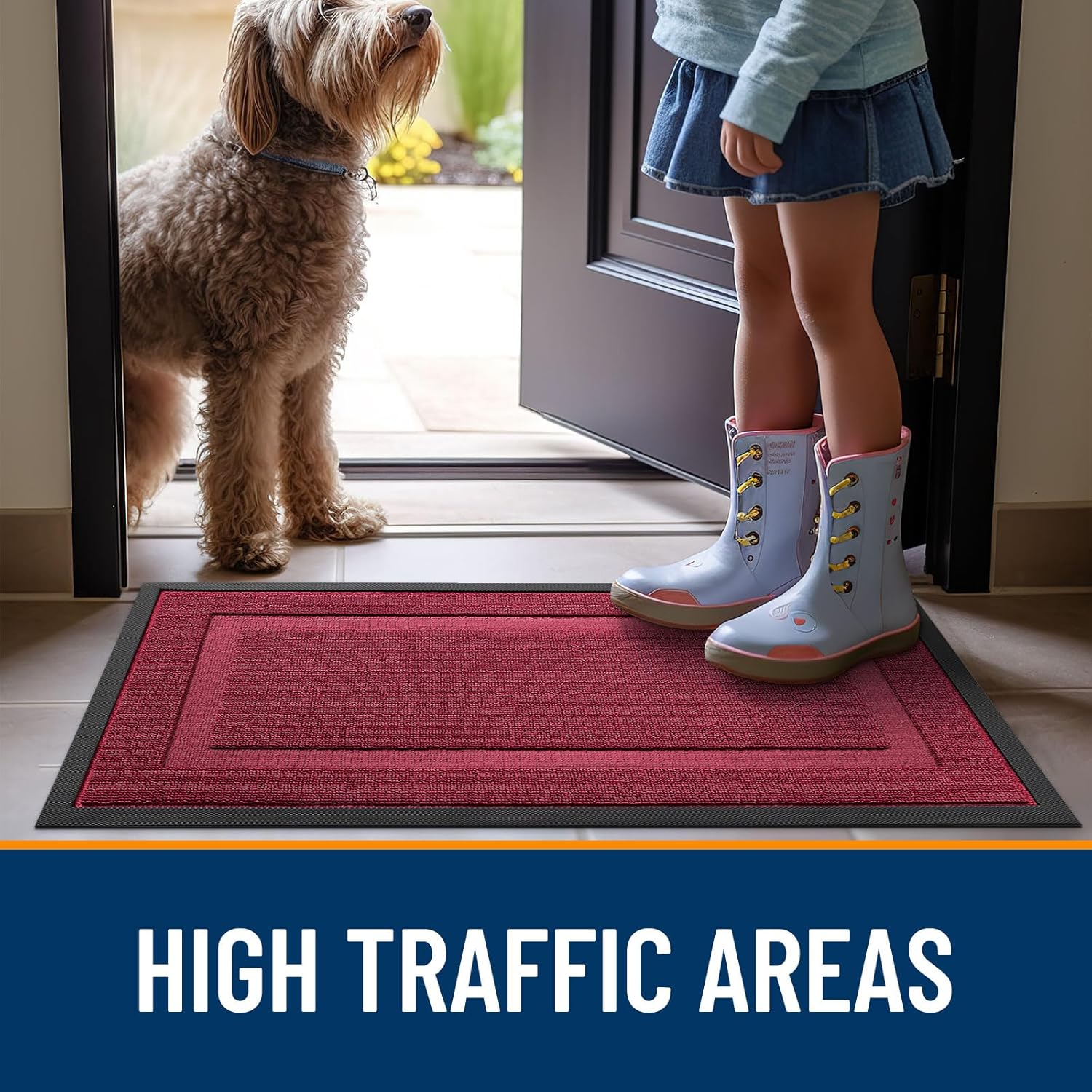OLANLY Waterproof Front Door Mat - All-Season Indoor/Outdoor Doormat, Easy Clean, 71x23, Burgundy