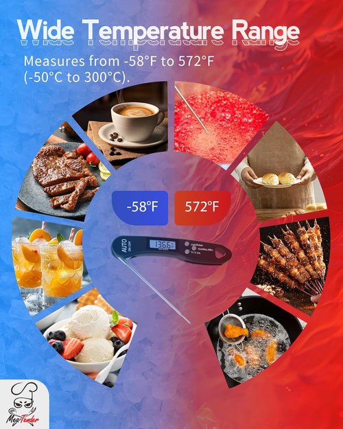 Instant Read Meat Thermometer by [Brand Name] - 1.2s Fast Read, ±1°F Accuracy, Foldable Probe, Auto-Rotating Display
