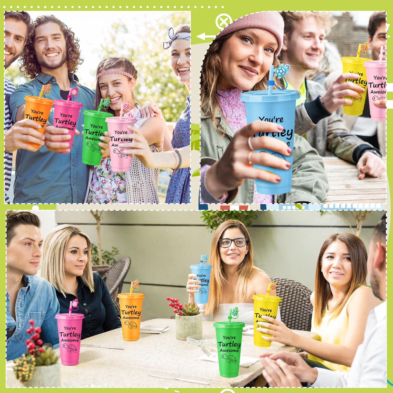 Jingmore 12 Set End of Year Students Gift from Teacher Bulk You're Turtley Awesome 24 oz Plastic Tumblers with Lids and Straw Stoppers Employee Appreciation Cups for Staff Coworker Team Teacher