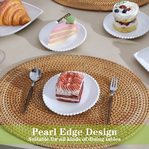 TAMAYKIM 5.5 Inch Porcelain Dessert Plates Set of 18, Small Ceramic Appetizer Plates, Round Mini Dinnerware Sets, Scratch Resistant, Microwave, Oven, and Dishwasher Safe, White with Pearl Dots