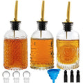 Syrup Dispenser Bottles Set of 3, Simple Syrup Bottle for Coffee Bar Accessories,7 oz Glass Coffee Syrup Containers for Maple Honey Syrup Oil, with Metal Pour Spouts, Stoppers,Condiments Dispenser