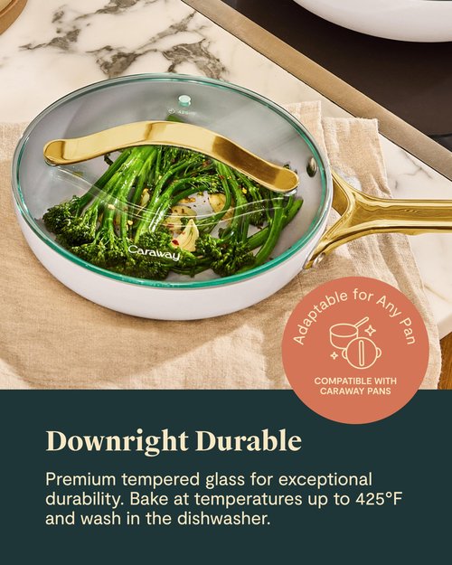 Glass 8" Glass Lid For Pots & Pans - Made With Tempered Glass - Sized to Fit Caraway Ceramic-Coated & Stainless Steel Cookware - Gold