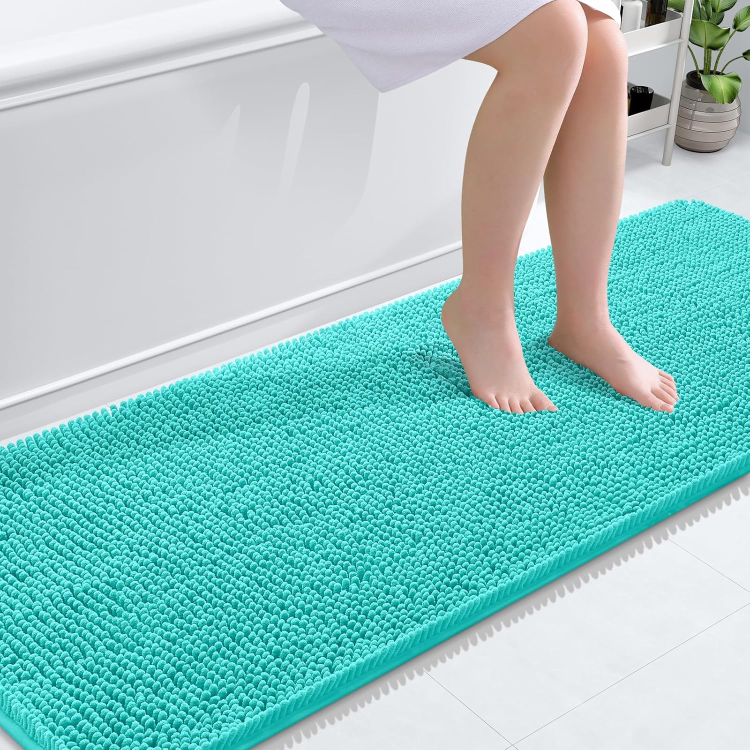 OLANLY Bathroom Runner Rugs - Extra Soft Chenille Bath Mats | 70x24, Quick Dry, Machine Washable, Teal