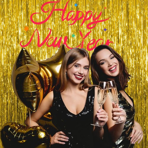 Gold Metallic Tinsel Foil Fringe Curtains by [Brand Name] - 20 Pack Photo Booth Backdrop for Parties & Celebrations