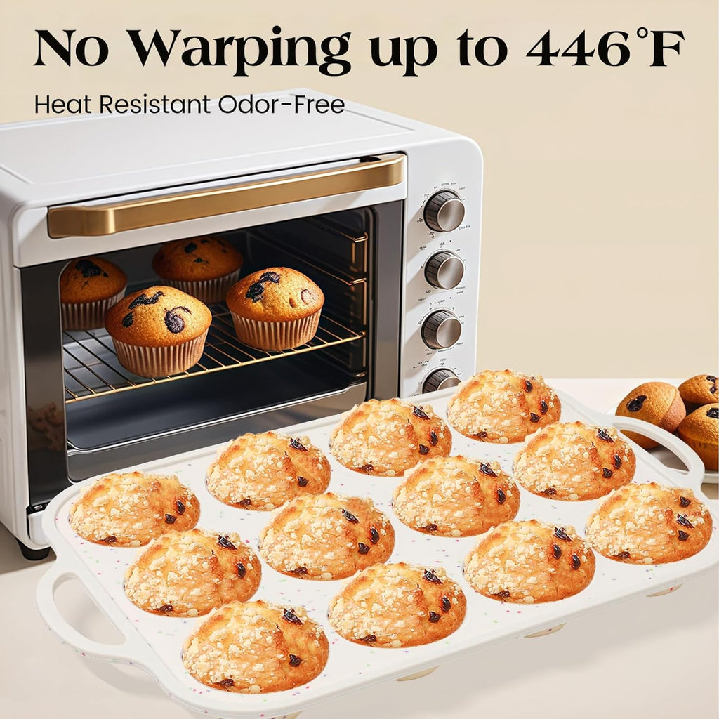 Vinino Silicone Muffin Pans - 2-Pack Nonstick Baking Molds with Metal Reinforced Frame | 12 Cups, BPA Free