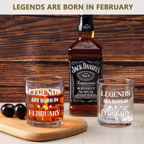 Futtumy Legends Are Born In February, 10 Oz Whiskey Glass, Birthday Gifts for Men, February Mens Birthday Gifts, 40th 50th 60th Mens Birthday Gift Ideas for Dad Grandpa Husband Son Uncle Coworkers