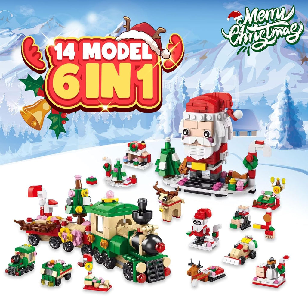 Skiennix Christmas Advent Calendar - 6-in-1 Santa Claus Train Building Blocks | 12 Days Countdown Toy for Kids