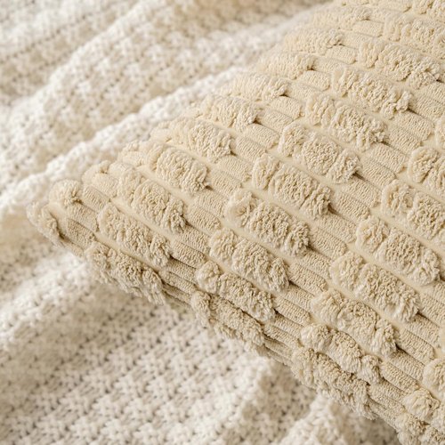 MIULEE Corduroy Throw Pillow Covers - Soft Boho Striped Design | 16x16 Inch Tan for Modern Home Decor