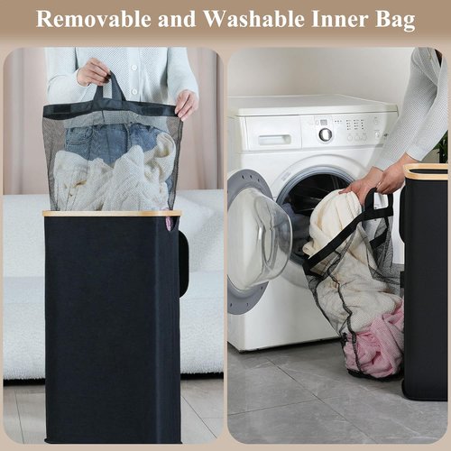iEGrow Laundry Hamper - 110L Large Collapsible Basket with Lid & Handle | Removable Inner Bag - Black