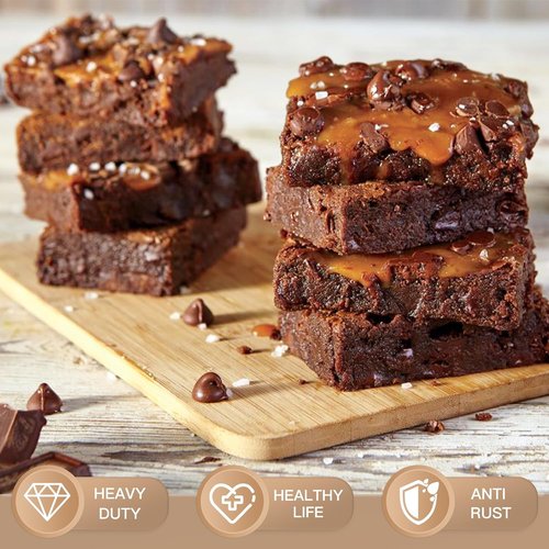 HONGBAKE Nonstick 8x8 Cake Baking Pan Set - Heavy Duty Square Brownie Pans with Wider Grips | 2 Pieces, Grey