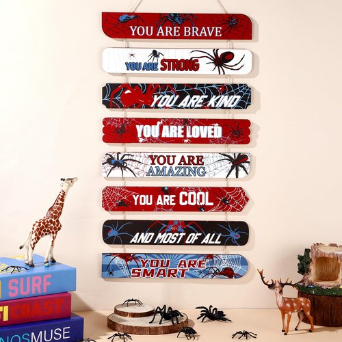 Threehoney Spider Room Decor Boys Bedroom Wall Decor Inspirational Spiders You Are Brave Wall Wooden Art Little Boy Kids Teen Bedroom Playroom Home Birthday Gifts(Spider)