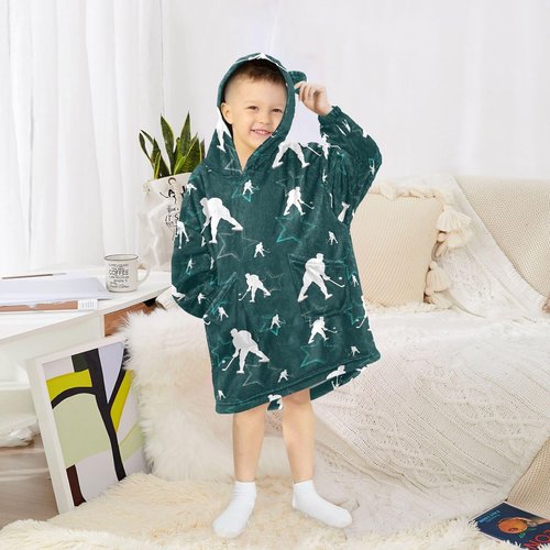 Sletend Hockey Players Wearable Blankets for Kids,Hoodie Blankets Sweatshirt Super Soft Warm Cozy Oversized Blanket Hoodie with Pocket,Small