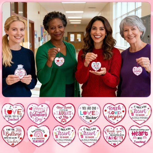 Vercraft 36 Pcs Valentines Day Teacher Appreciation Gift Bulk 12 Ceramic Pink Heart Ornament 12 Red Rope 12 Organza Bag Valentines Daycare Teacher Thank You Gift for Women Kindergarten Preschool Favor