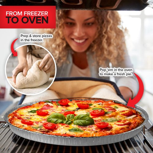 Stock Your Home 12 Inch Aluminum Pizza Pans Disposable (50 Pack) Round Foil Focaccia Pan for Individual Personal Pizzas, Giant Size Chocolate Chip Cookie Cake Tin, Large Serving Trays, Platter Tray