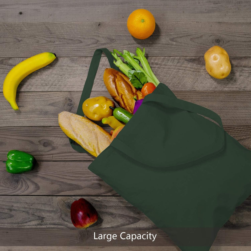 TOPDesign 16"x15" Green & Black Cotton Tote Bags - 12-Pack Lightweight Reusable Grocery Bags