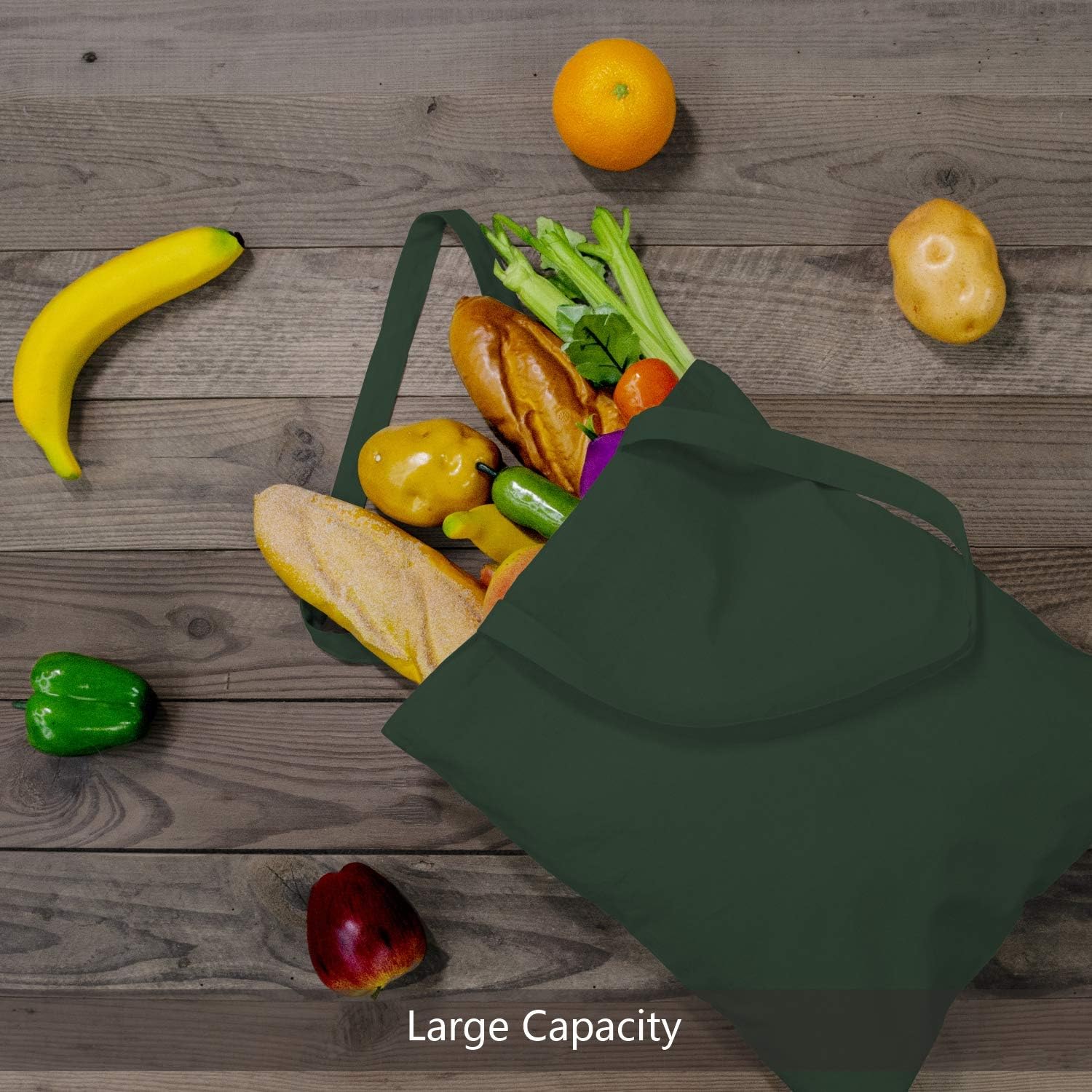 TOPDesign 16"x15" Green & Black Cotton Tote Bags - 12-Pack Lightweight Reusable Grocery Bags
